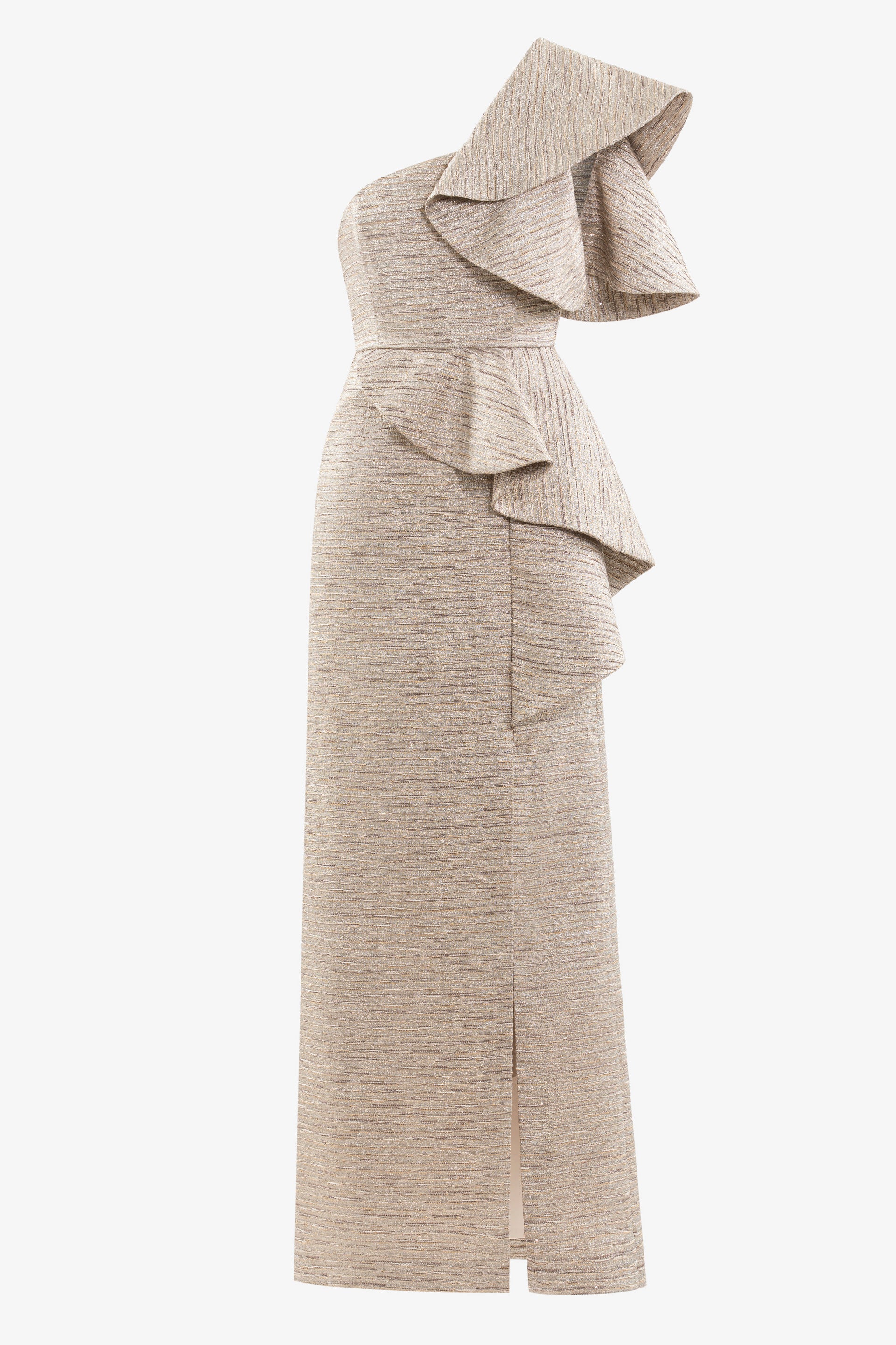 the wolf gang luvia beaded mini dress Ruffled Light Gold Brocade Dress – Saiid Kobeisy Online