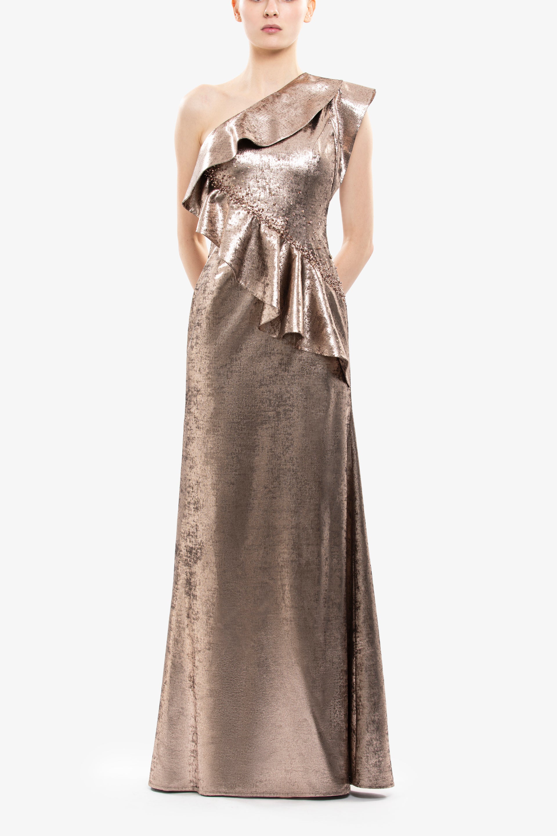 slim fit dress slacks SAIID KOBEISY RE3362 Appliqued Peplum Gown main image 0