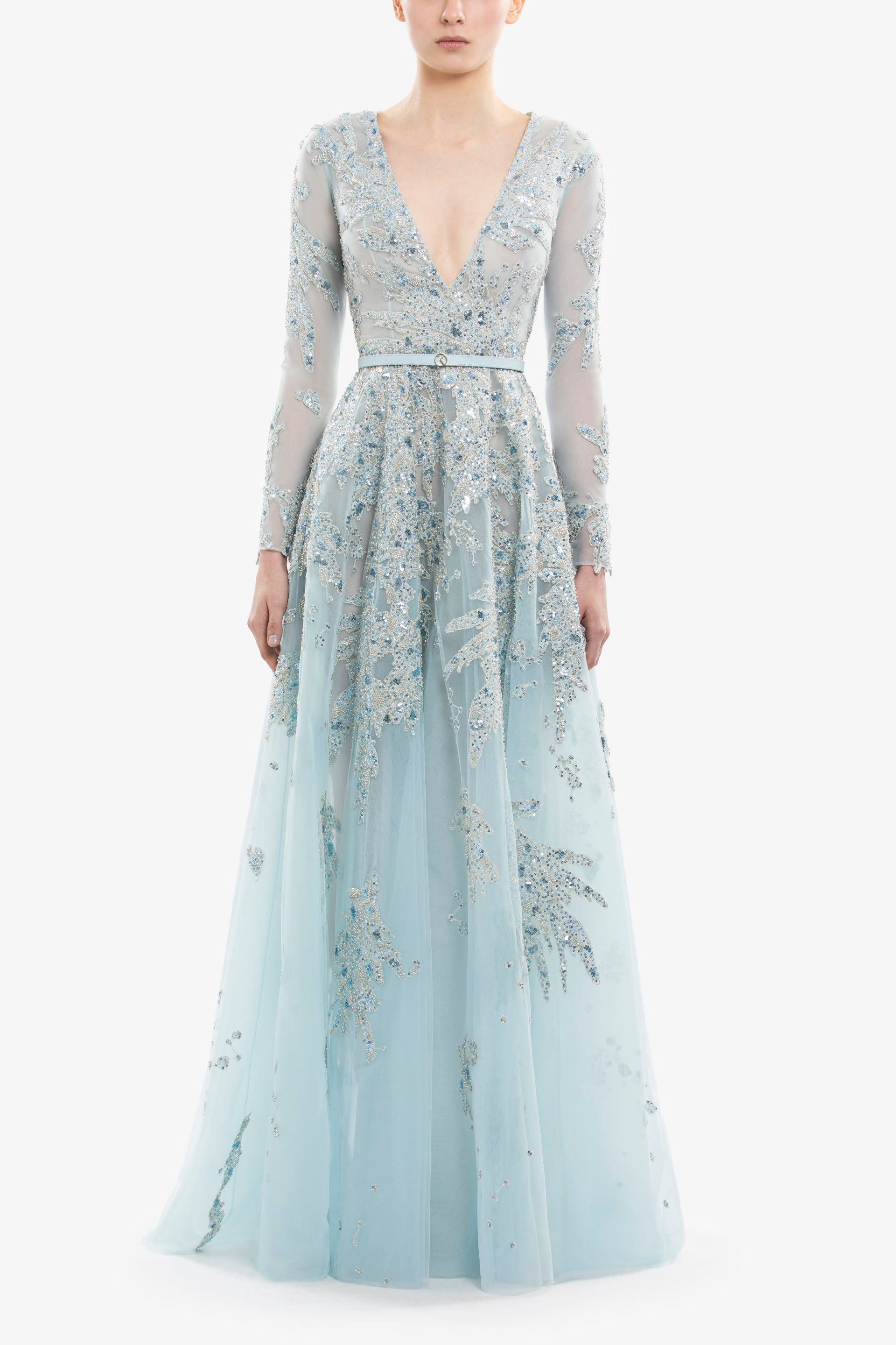 ハンドメイドv Embellished halter neck long dress – Saiid Kobeisy Online