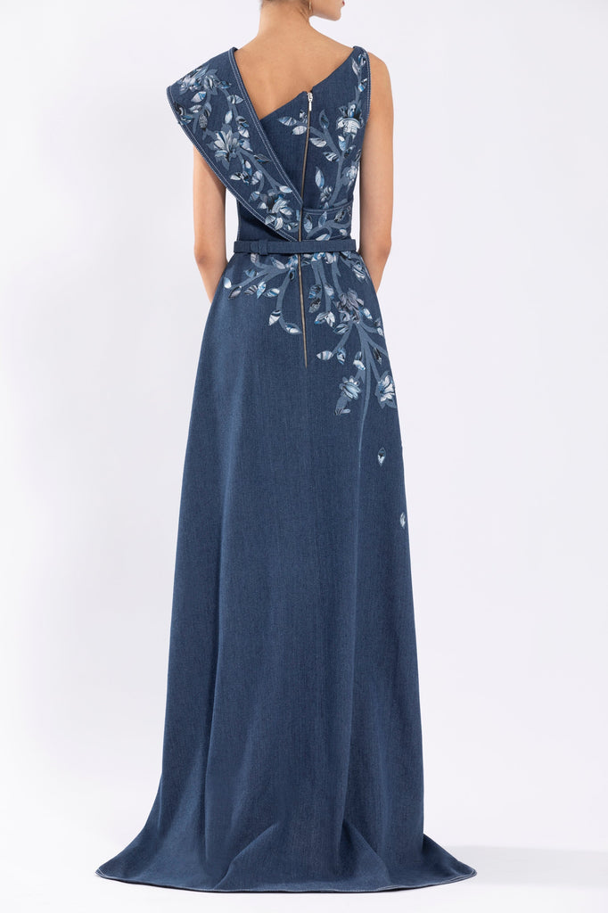 Denim Dress With Printed Embroidery Saiid Kobeisy Online Denim Dress With Printed Embroidery Saiid Kobeisy Online