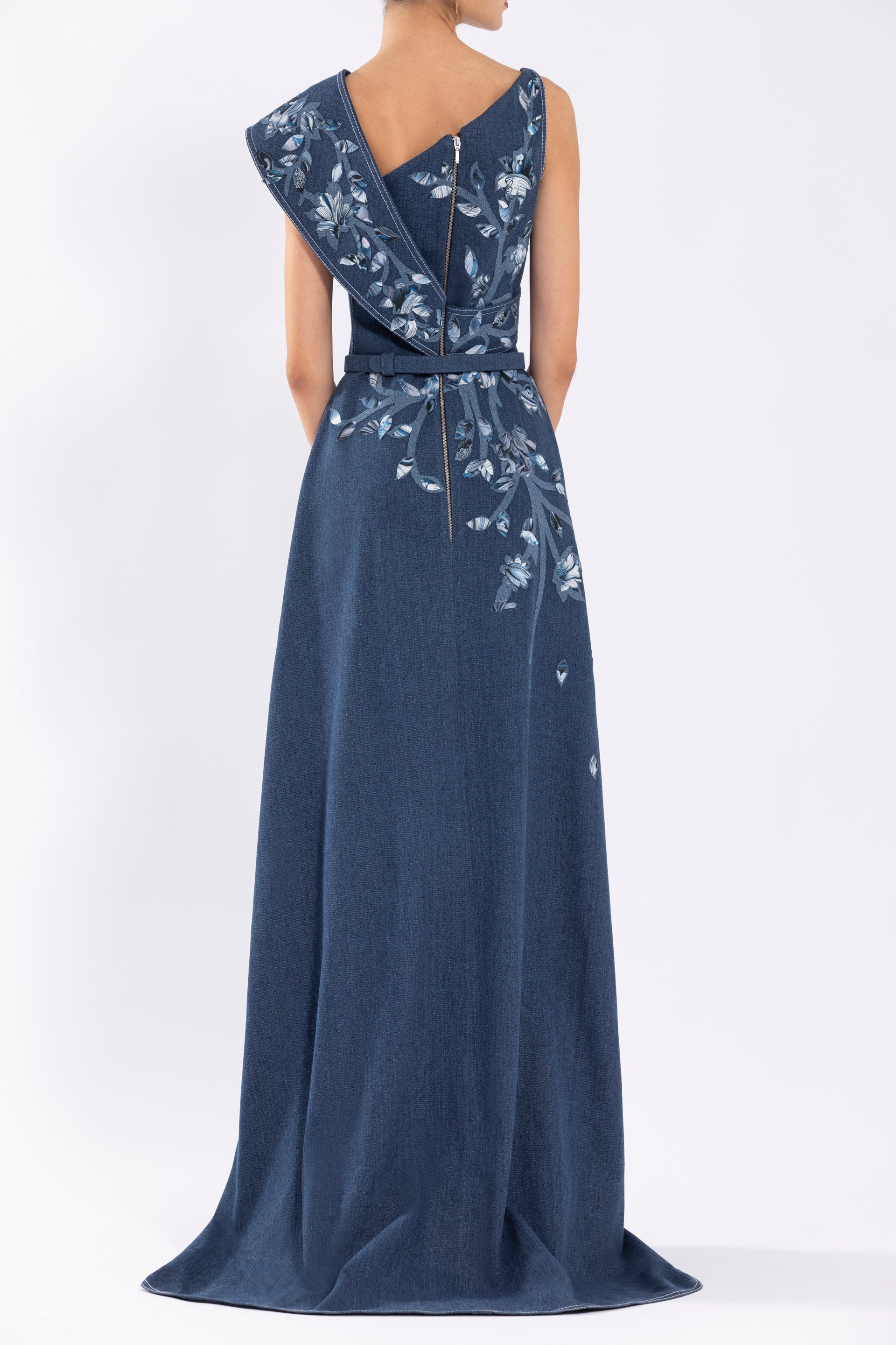 Denim Dress With Printed Embroidery – Saiid Kobeisy Online