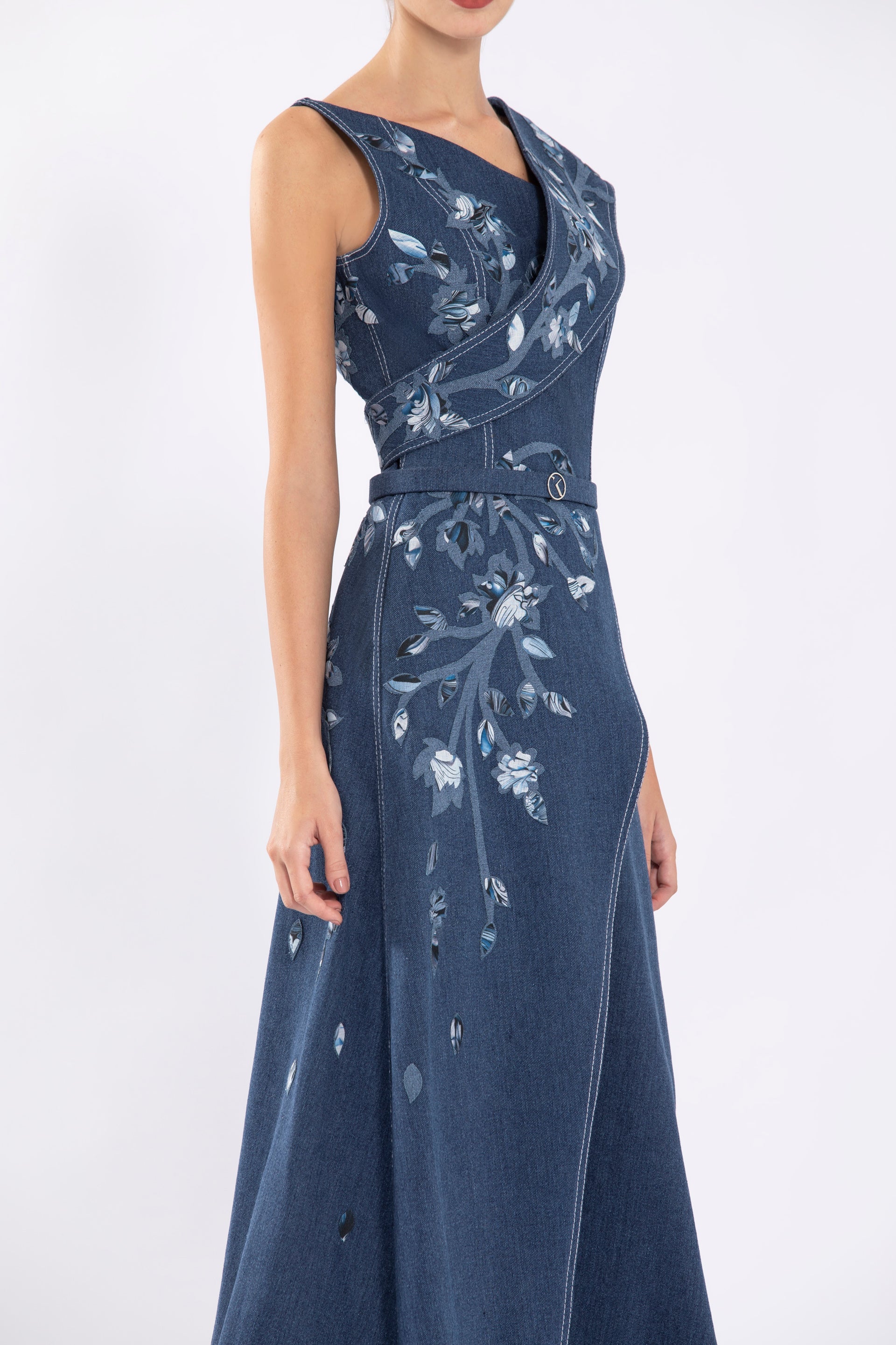 Denim Dress With Printed Embroidery Saiid Kobeisy Online Denim Dress With Printed Embroidery Saiid Kobeisy Online