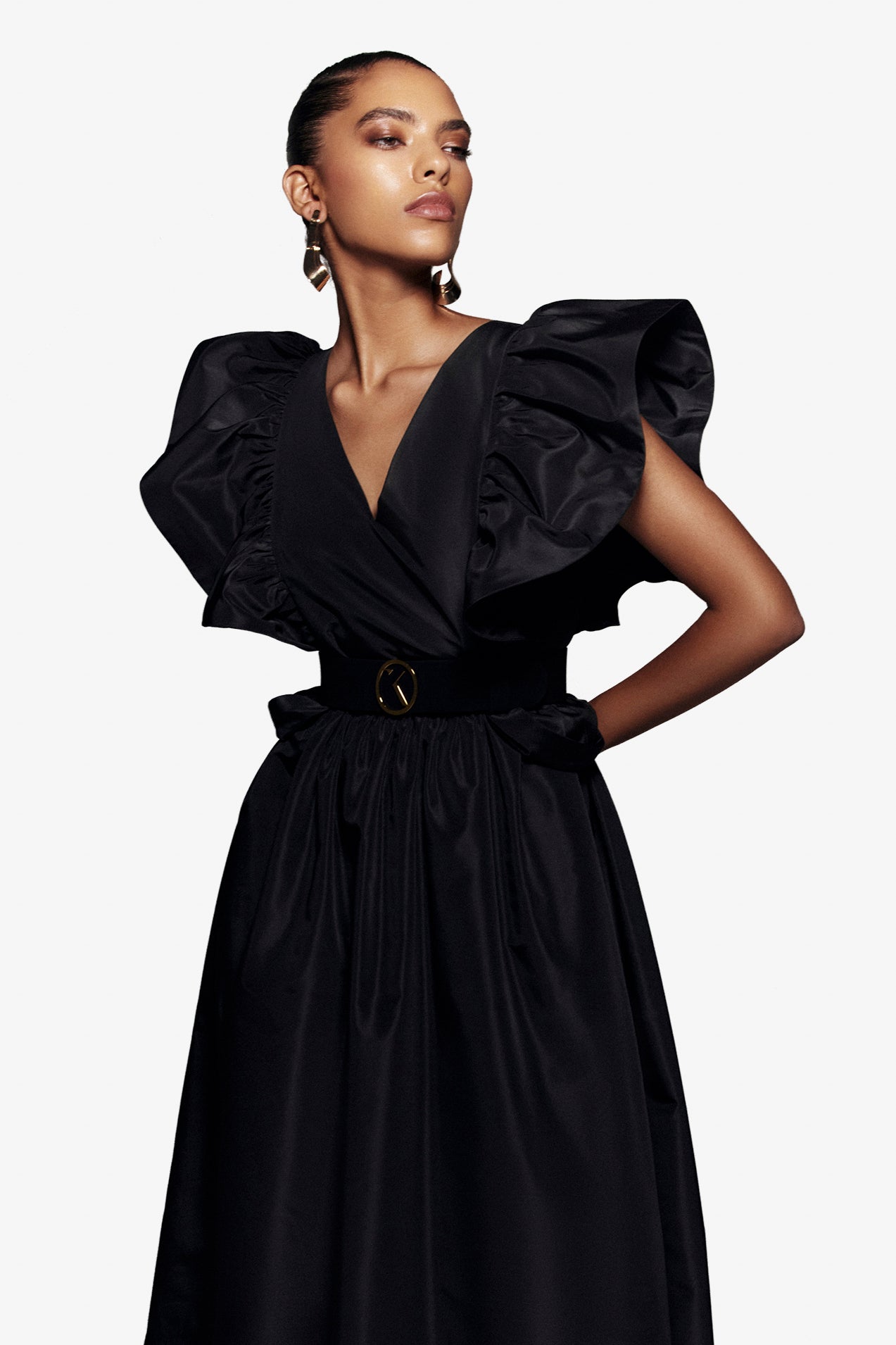 Taffeta dress with gathered sleeves – Saiid Kobeisy Online