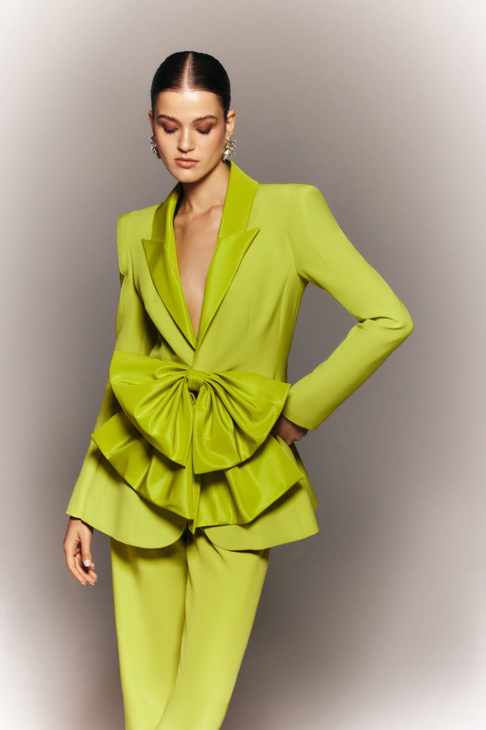 Crepe tailored jacket with taffeta collar and bow – Saiid