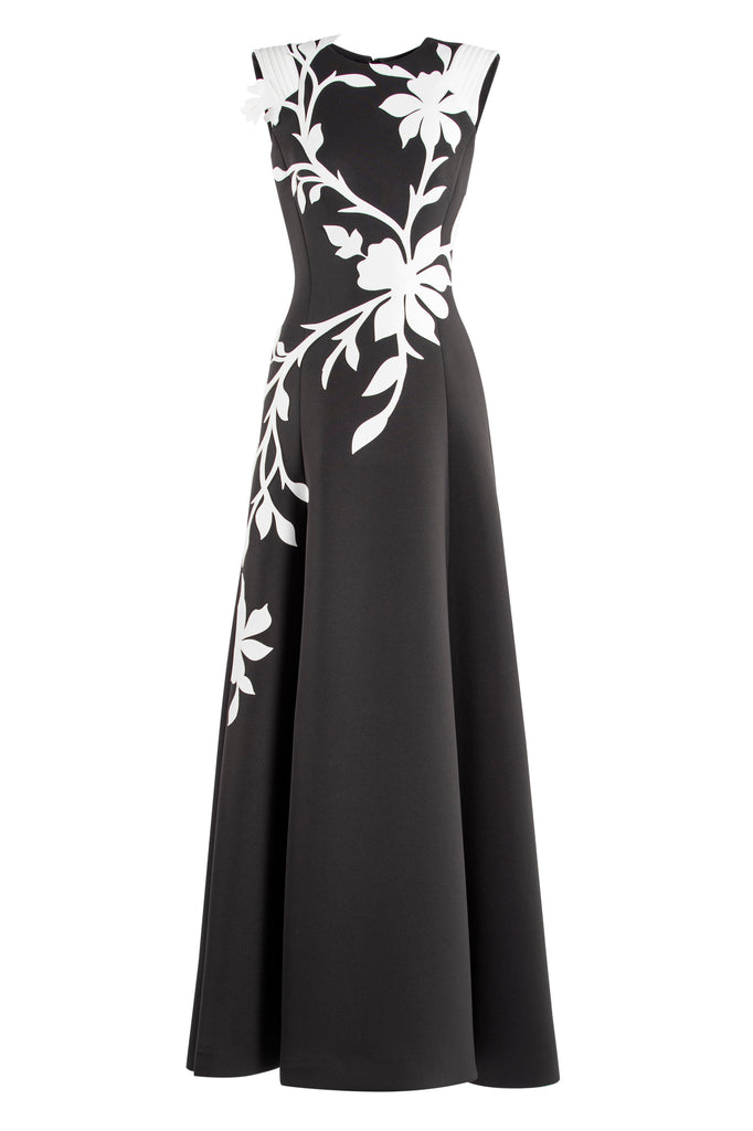 Neoprene Dress With Floral Embroidery Saiid Kobeisy Online Neoprene Dress With Floral Embroidery Saiid Kobeisy Online