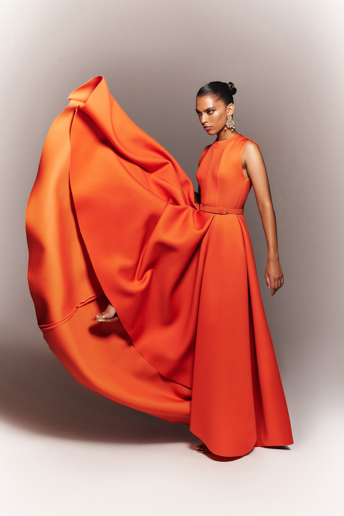 red neoprene dress Erica Bunker