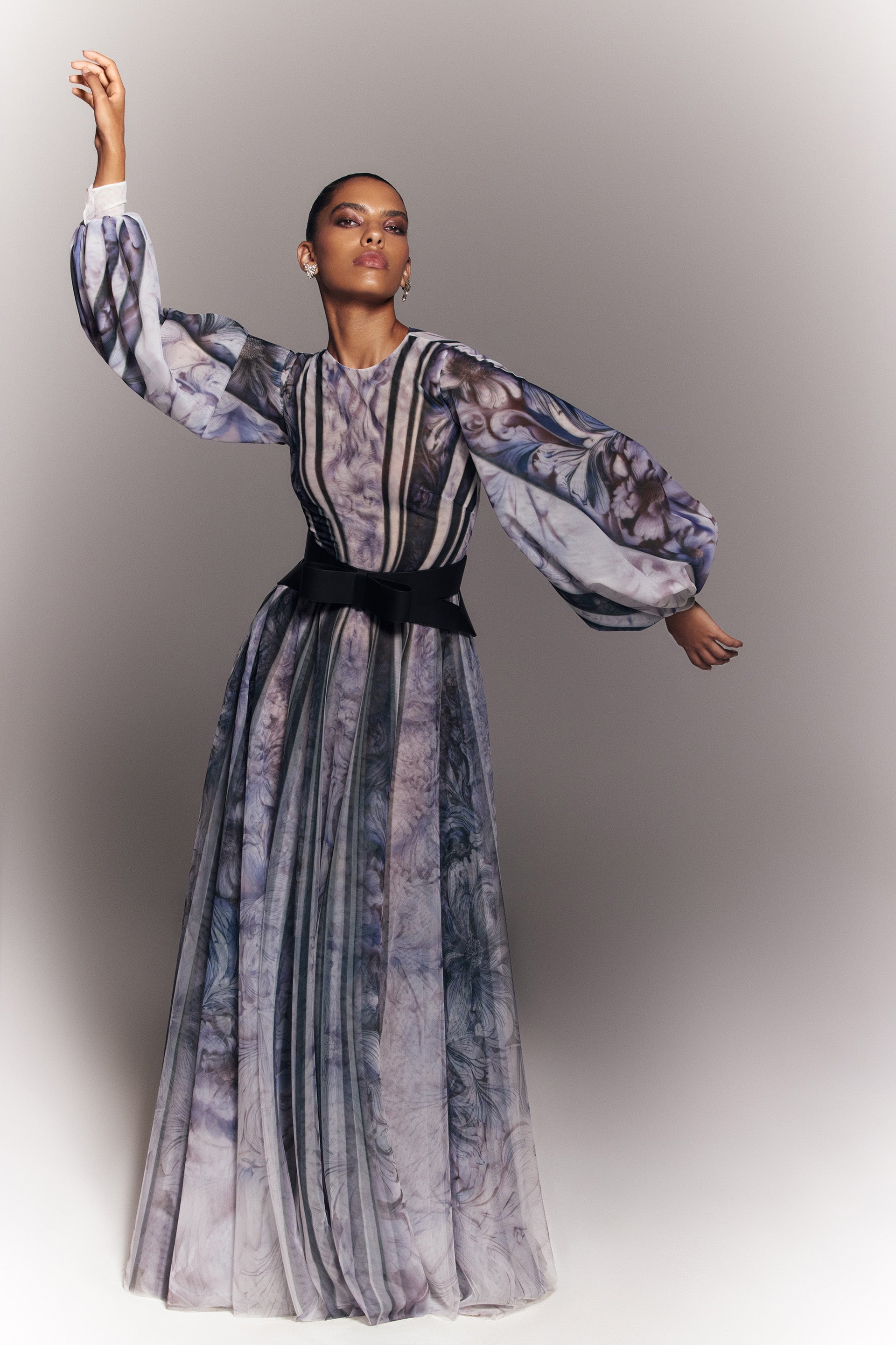 Tull printed dress with bell sleeves – Saiid Kobeisy Online