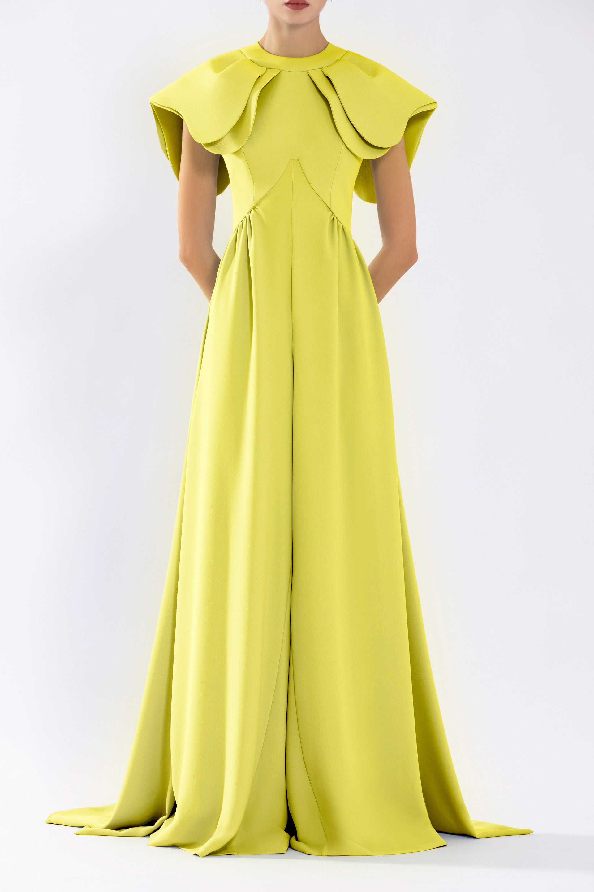 Crepe jumpsuit, with back overskirt – Saiid Kobeisy Online