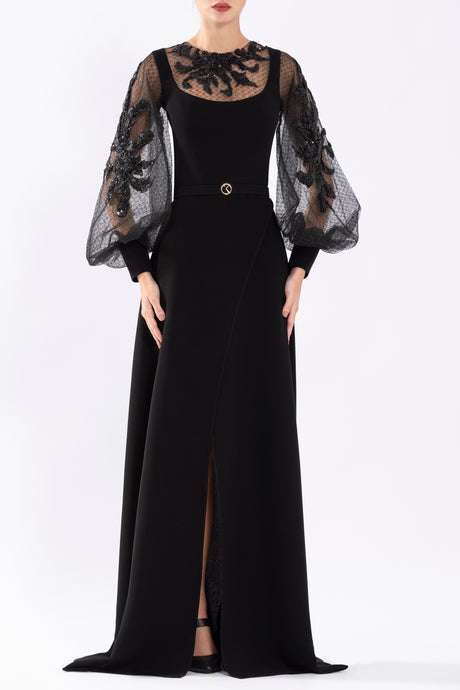 green emerald velvet dress Long Formal Dress with Short Puff Sleeves