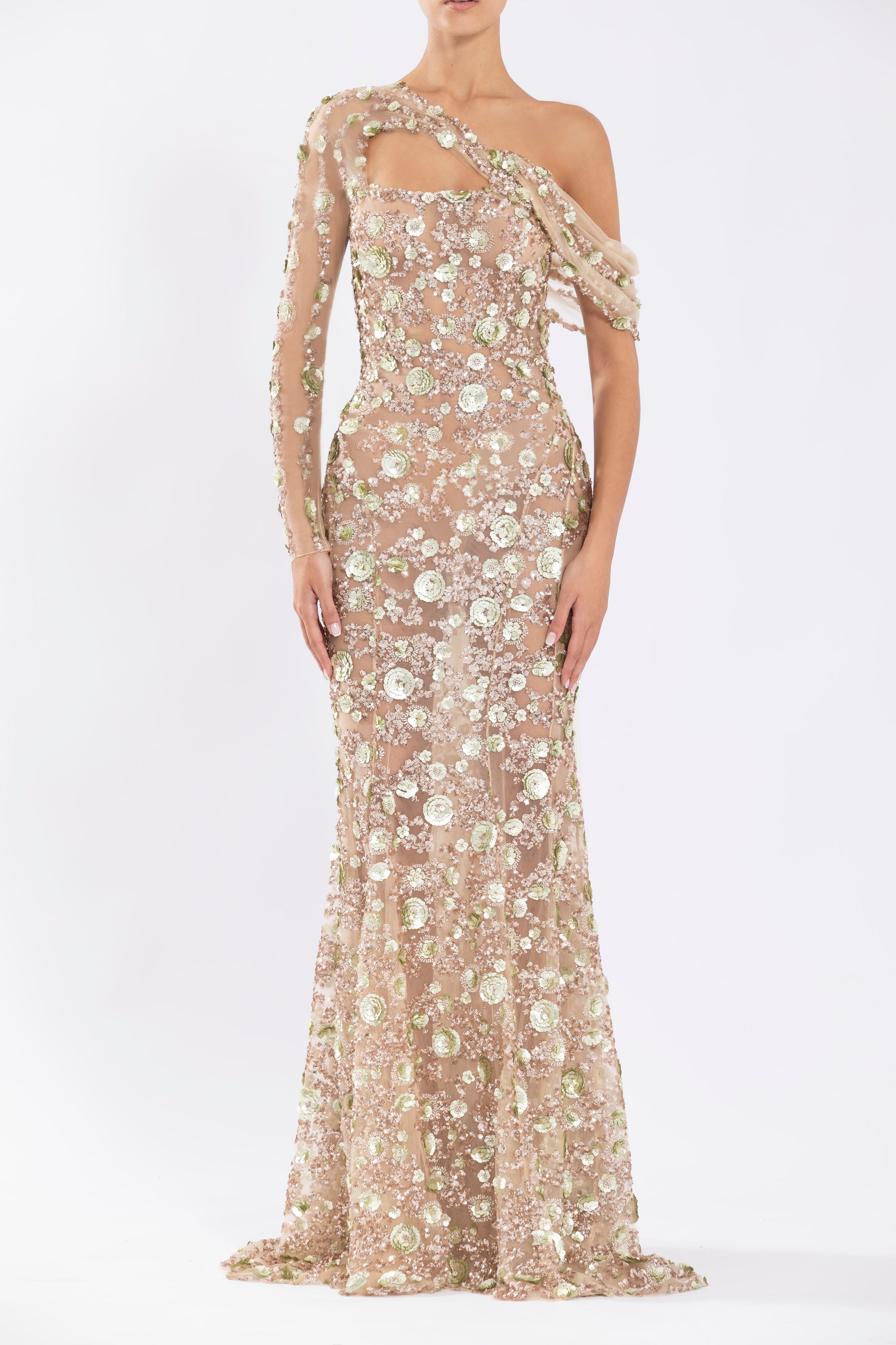 One Shoulder Sequin Long Dress  Saiid Kobeisy Online