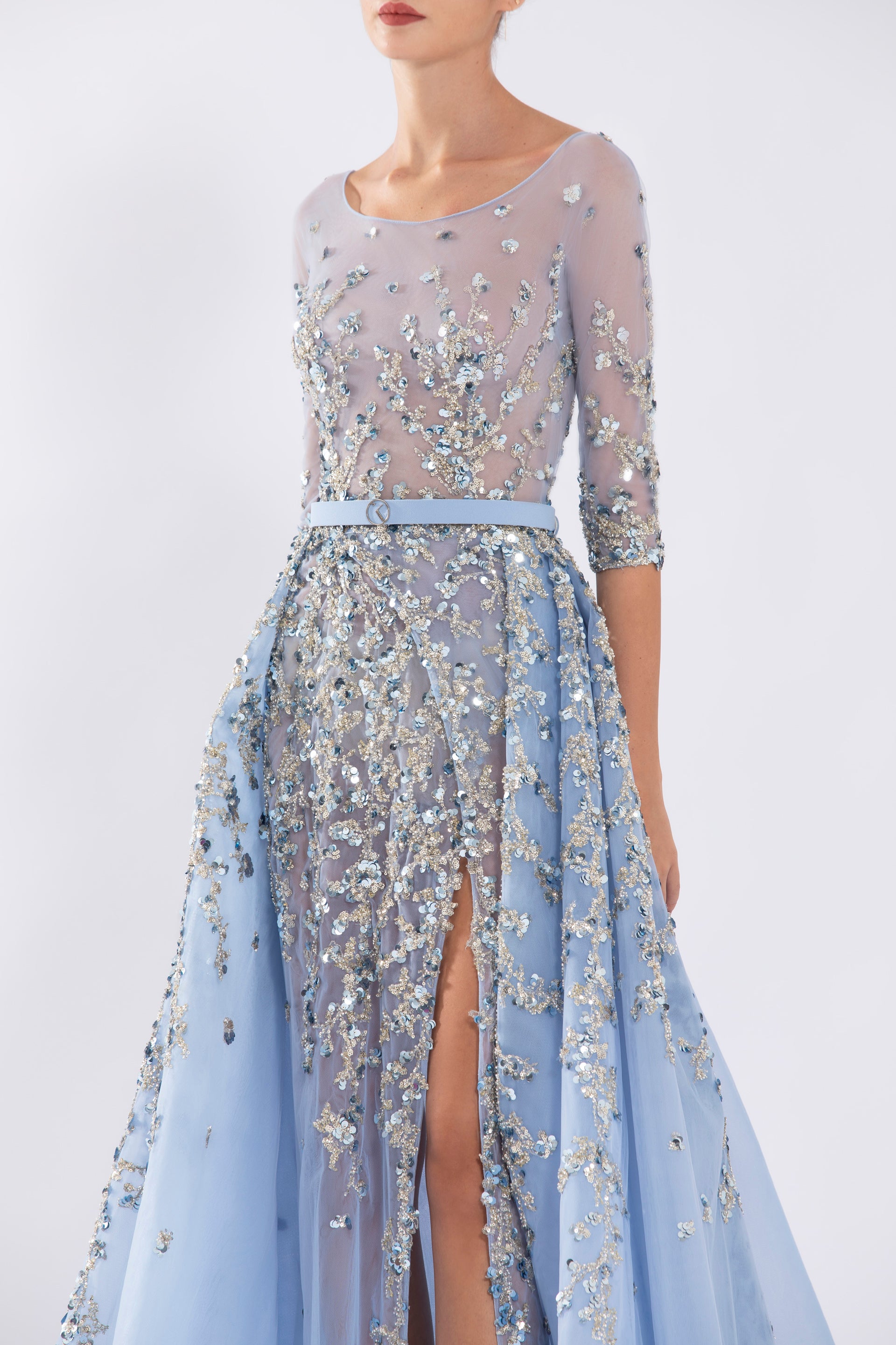Sayed BE Off-White Dress with 3D Hortensia Flowers and Embellished