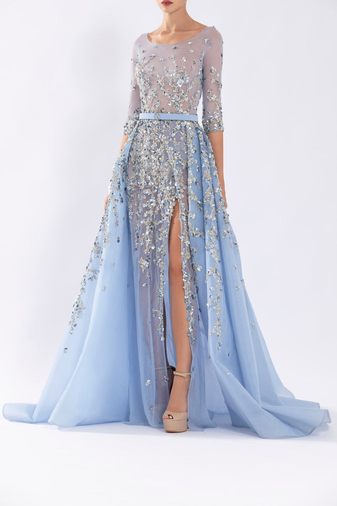 crepe mini dress with sequined tulle overskirt Glittery Tulle glitter wedding dress with Sweetheart Sleeves and Sparkly Sequins