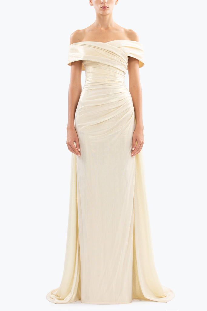 Gold Lame Off-Shoulder Dress Saiid Kobeisy Online Gold Lame Off-Shoulder Dress Saiid Kobeisy Online