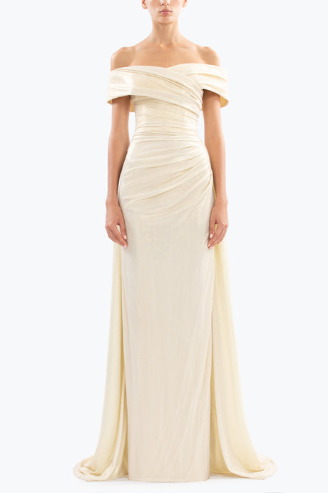 Gold Lame Off-Shoulder Dress – Saiid Kobeisy Online
