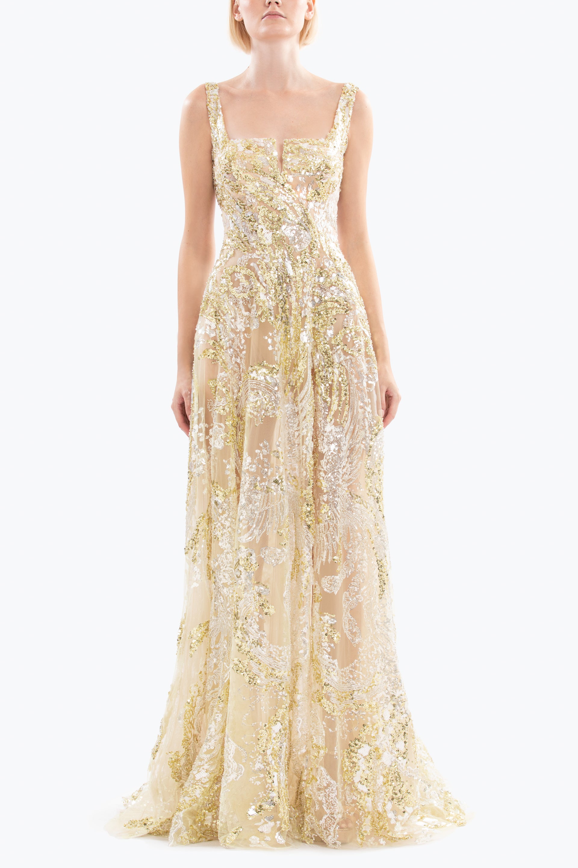Light Gold Brocade Dress Saiid Kobeisy Online Light Gold Brocade Dress Saiid Kobeisy Online