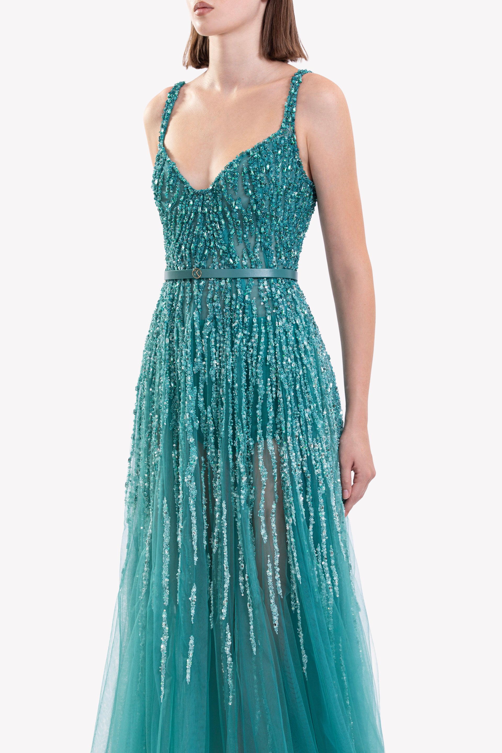最終値下げ！ANDRESD detachedsleevedress Beaded Off Shoulder Tulle Slit Gown by Ladivine CD848 – ABC