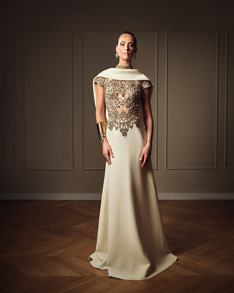 Embroidered Crepe Dress Saiid Kobeisy Online Embroidered Crepe Dress Saiid Kobeisy Online