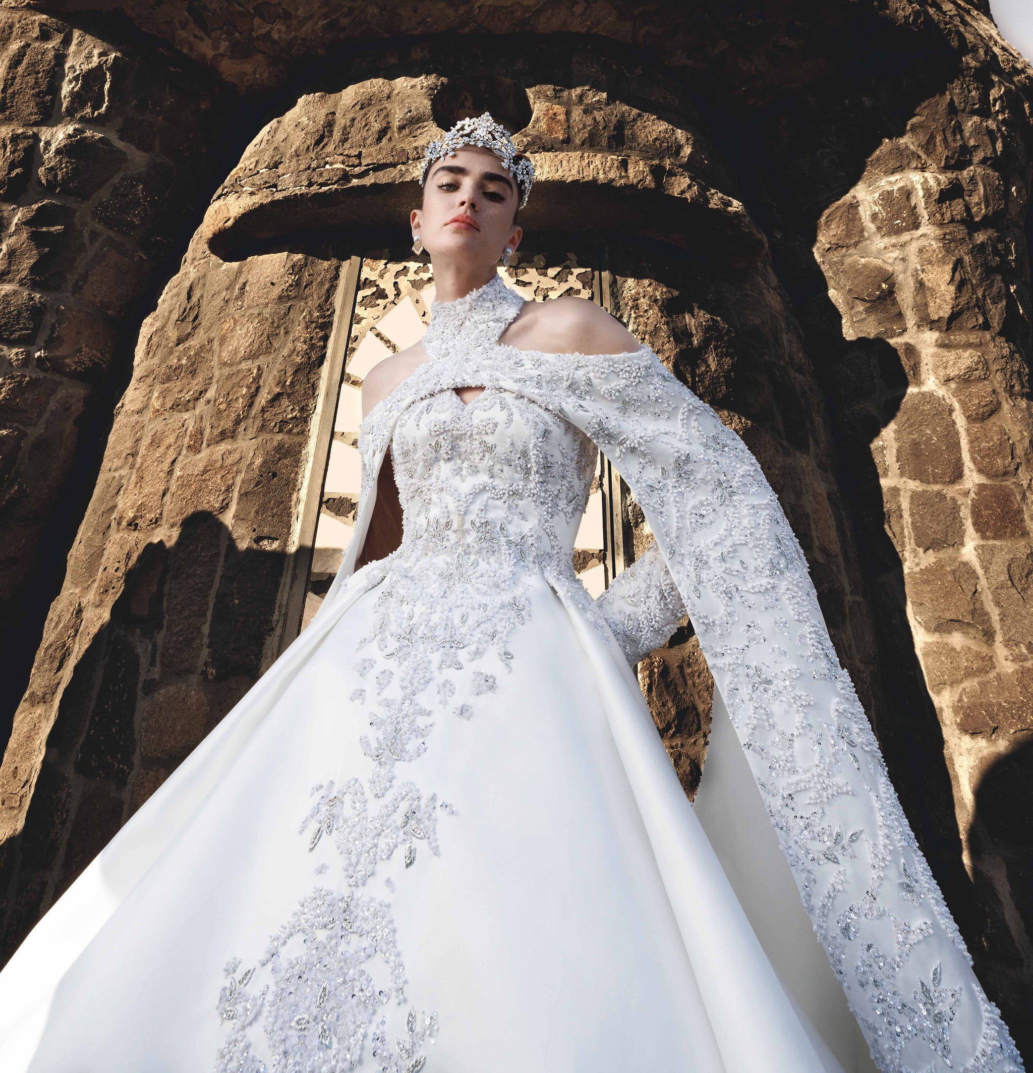 Double satin dress with cape – Saiid Kobeisy Online