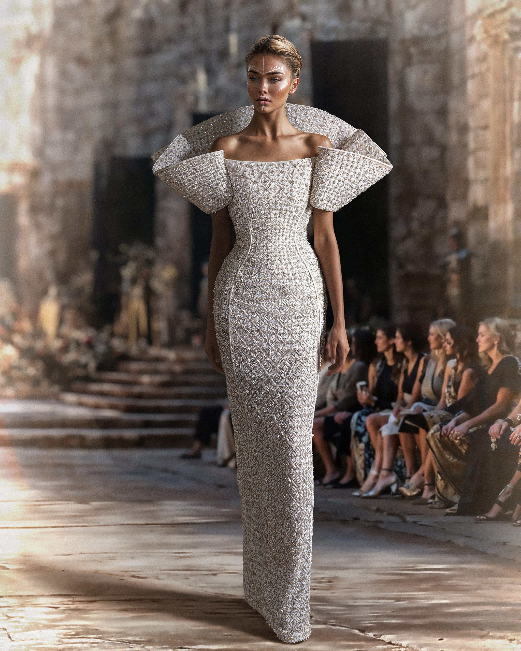 Interlaced Dress With Fur Shawl – Saiid Kobeisy Online