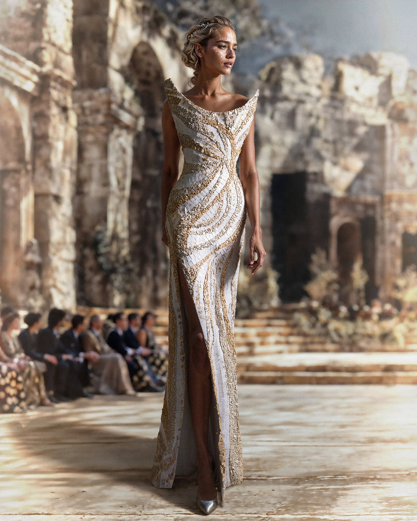 Interlaced Scuba Strapless Gown – Saiid Kobeisy Online