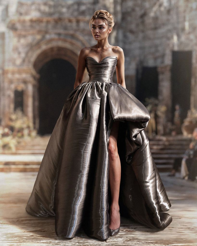 liquid silver dress Liquid Draped Gown – Saiid Kobeisy Online