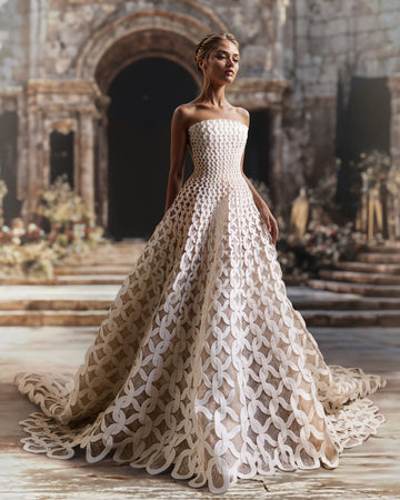 Interlaced Scuba Strapless Gown – Saiid Kobeisy Online