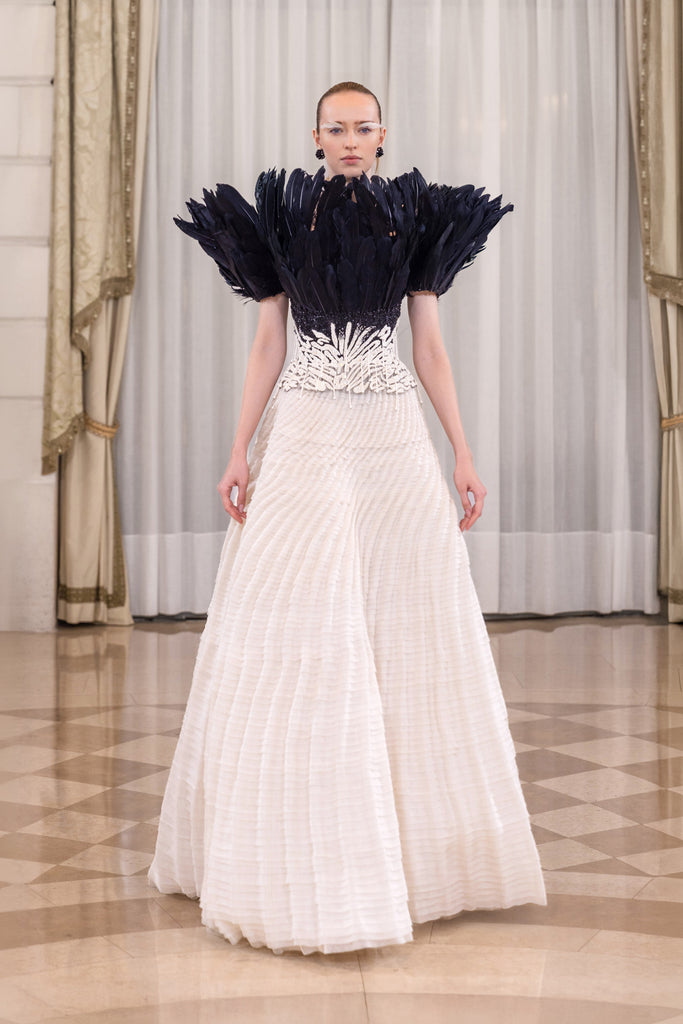 Feather-Embellished Organza Dress  Saiid Kobeisy Online