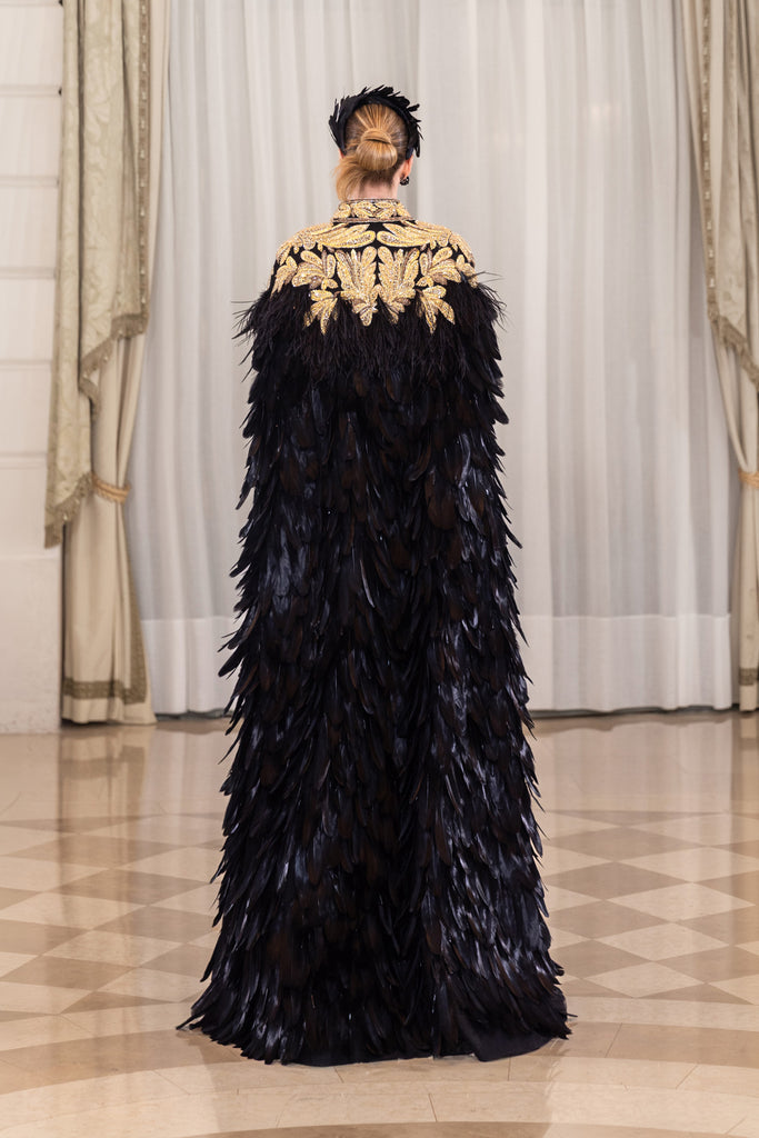 Dress with Embroidered Feather Cape Saiid Kobeisy Online Dress with Embroidered Feather Cape Saiid Kobeisy Online