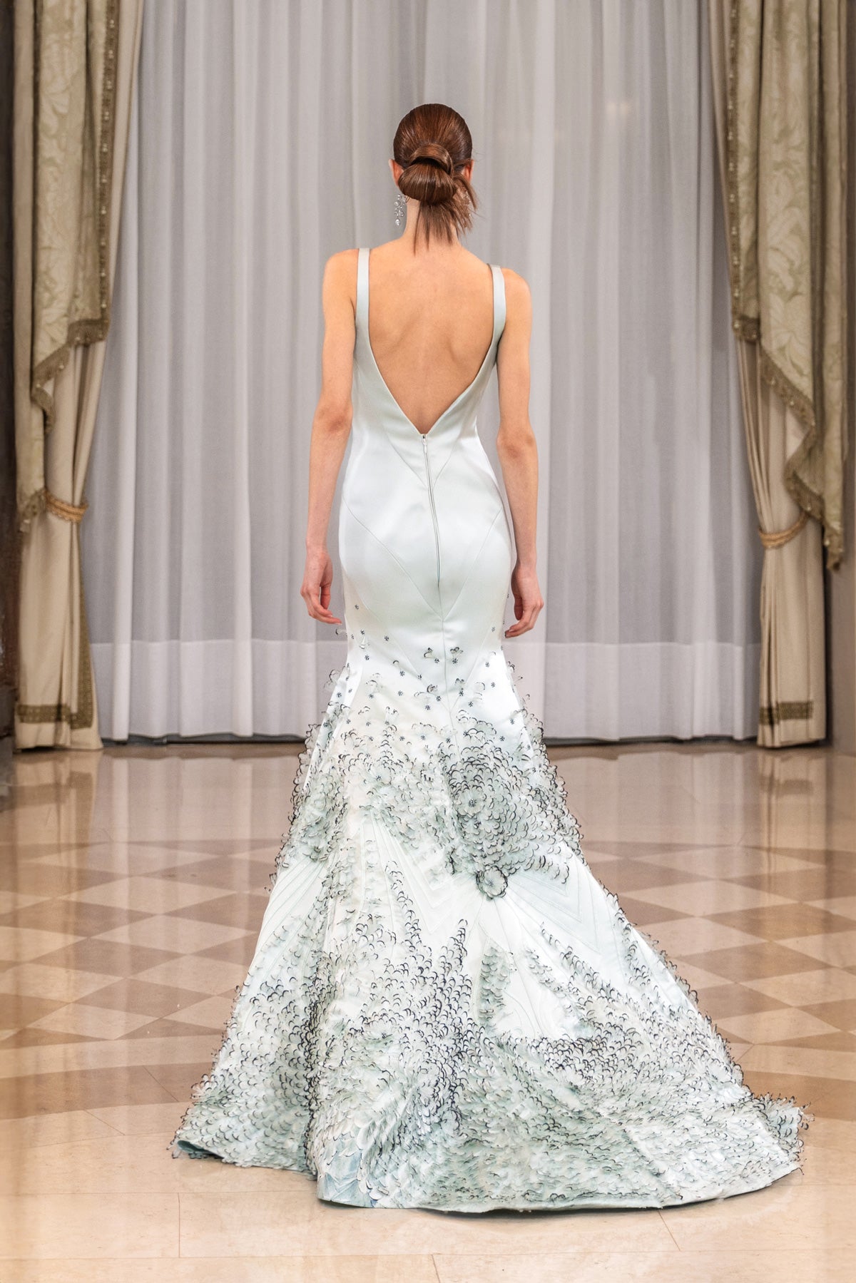 Double Satin Dress with Embellished Train – Saiid Kobeisy