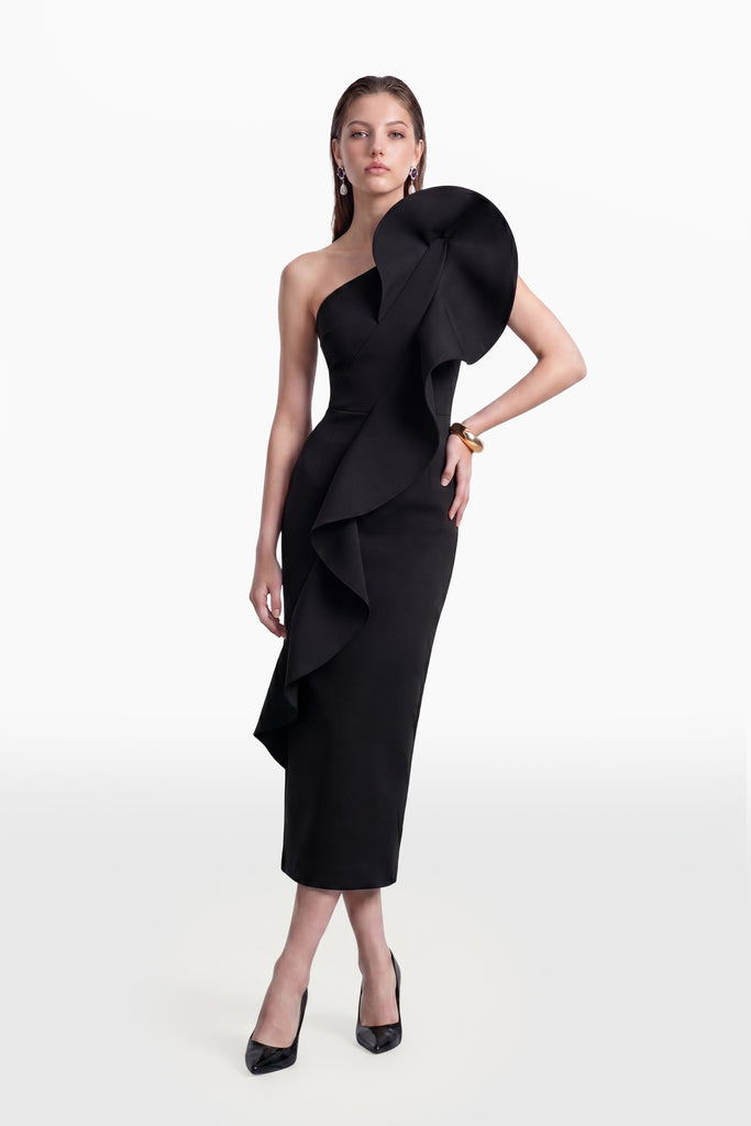 one shoulder ruffle sheath dress One-Shoulder Ruffle Dress – Saiid Kobeisy