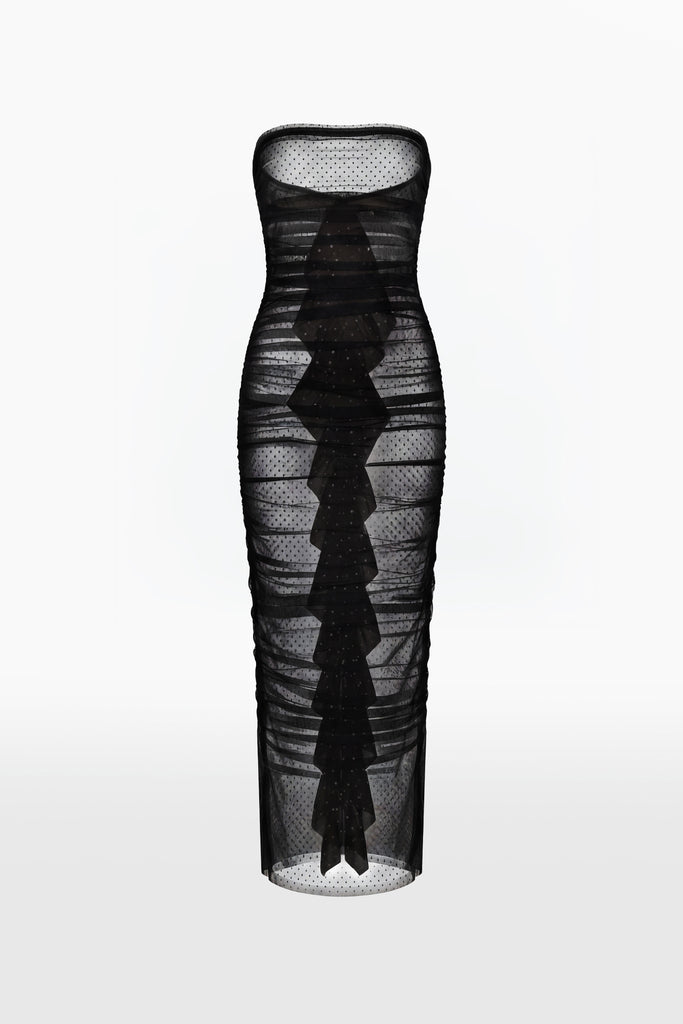 sheer ruched dress Ophlie white semi-sheer ruched midi dress