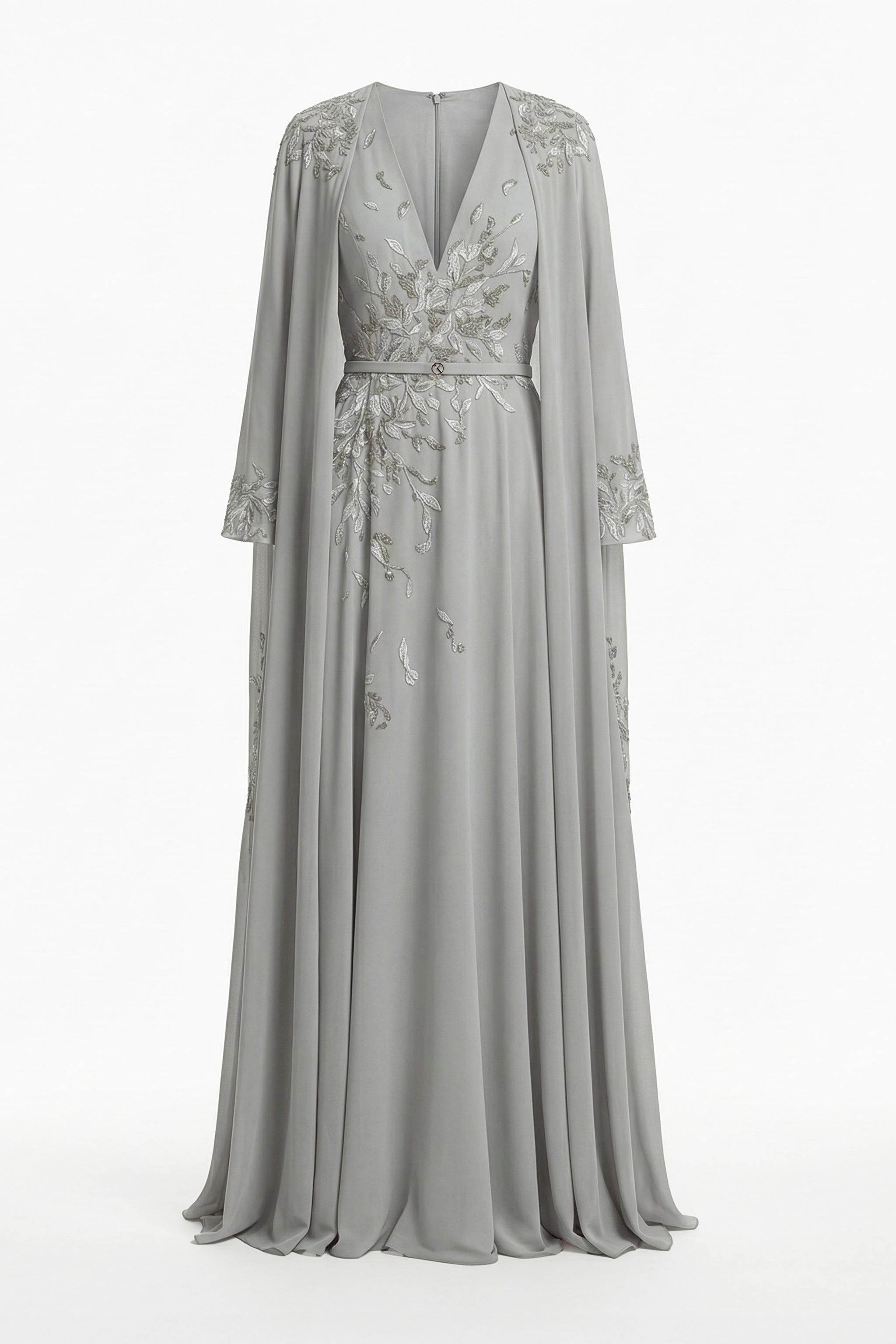 Plunging V-Neck Dress With Embroidered Cape – Saiid Kobeisy