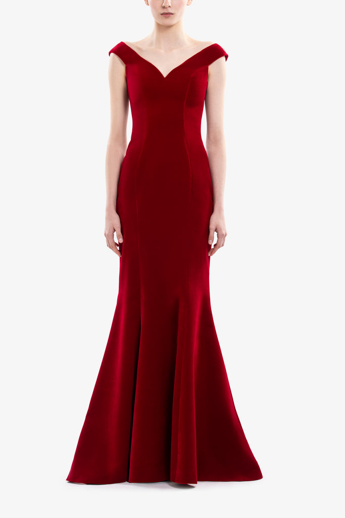 red velvet off shoulder dress Velvet Off-Shoulder Dress – Saiid Kobeisy Online