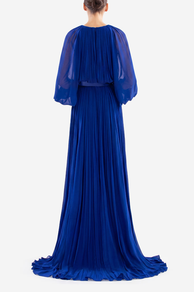 pleated bell sleeve dress Cinderella Divine Bridal CD242W - Long A-Line Dress