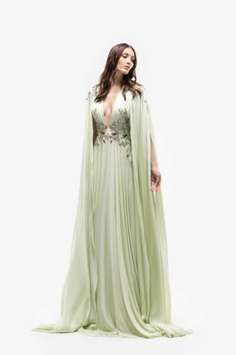 georgette flowy dresses Embroidered Dress – Saiid Kobeisy Season:F25 53 o Lined o Anewsta Elegant Milky White Color:Deep grey