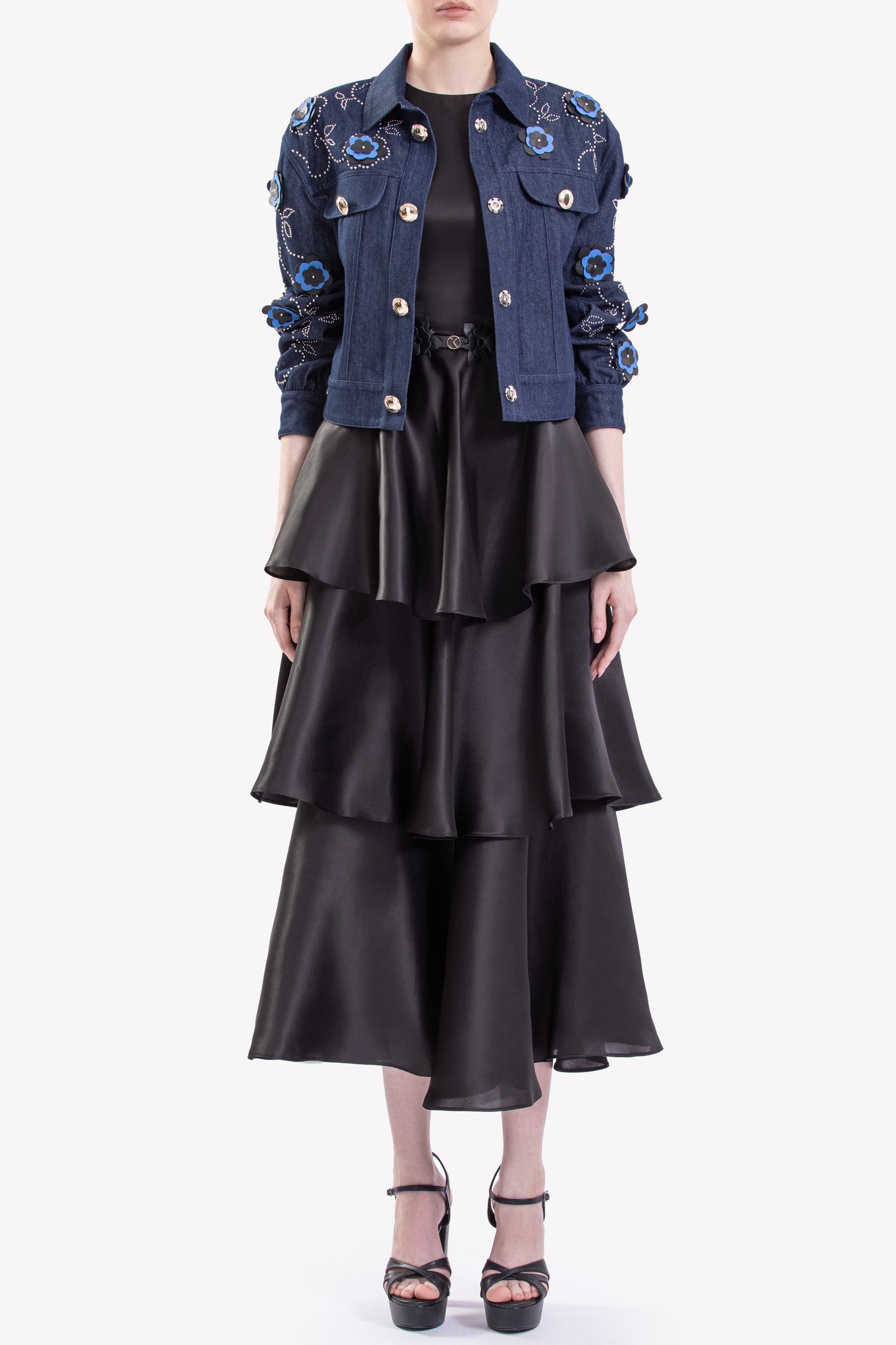 Denim Jacket and Ruffled Dress – Saiid Kobeisy Online