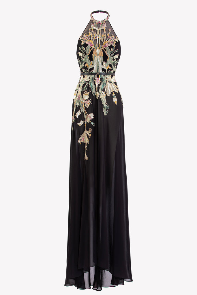embroidered georgette dress Dark Purple Elegant Embroidered Georgette Gown with Dupatta