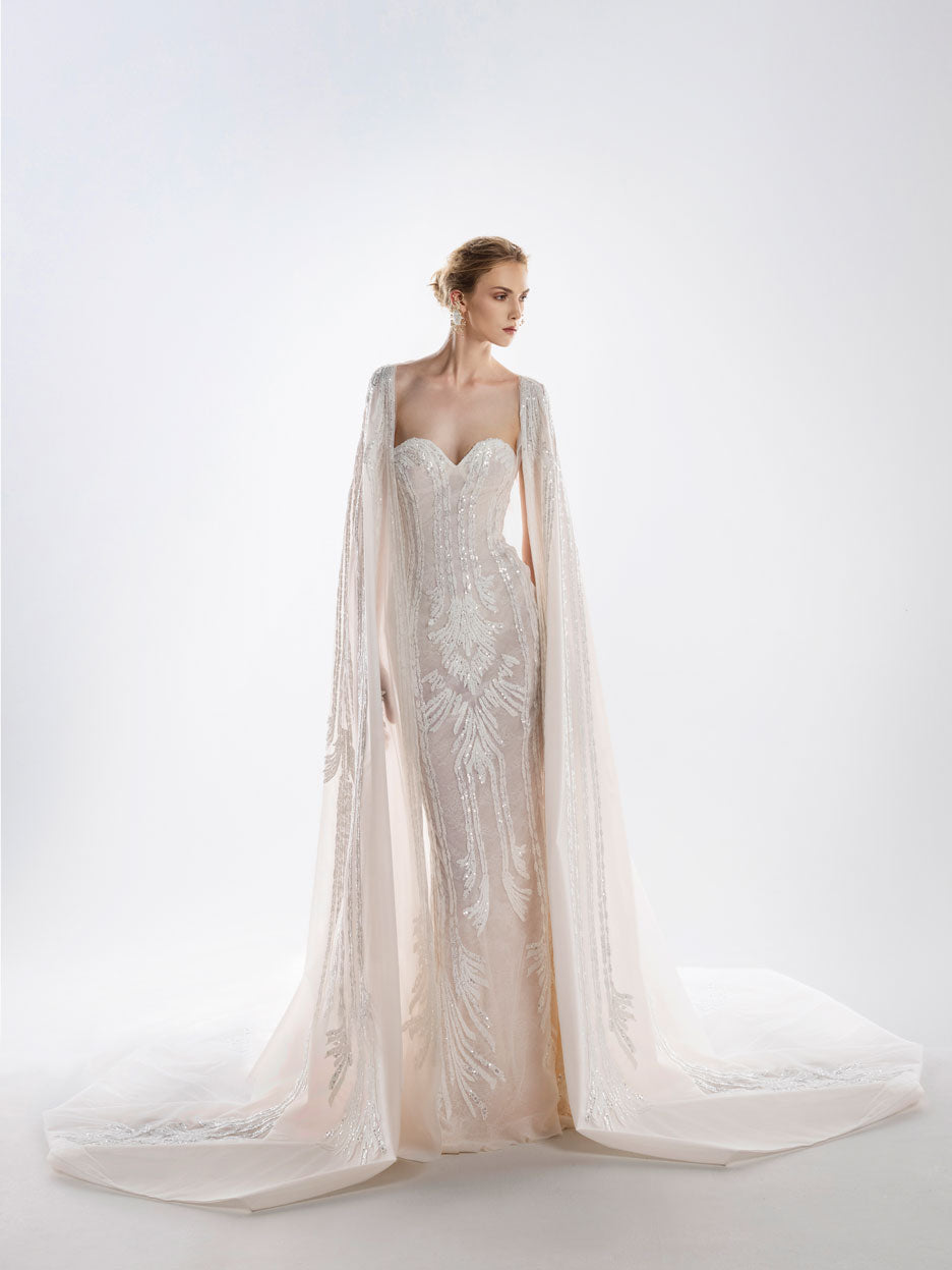 Embroidered dress with cape Saiid Kobeisy Online