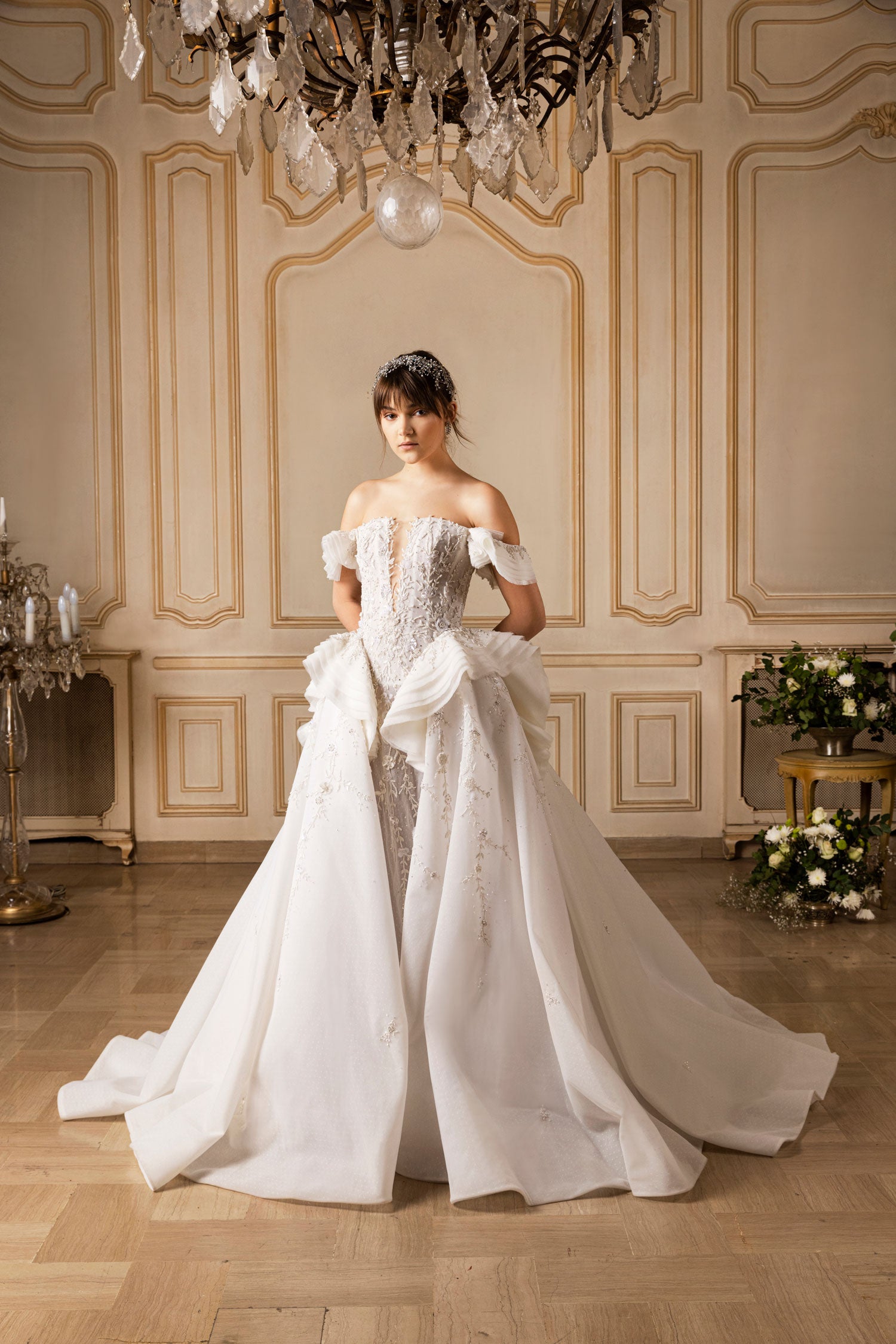 Strapless beaded dress with an overskirt – Saiid Kobeisy Online