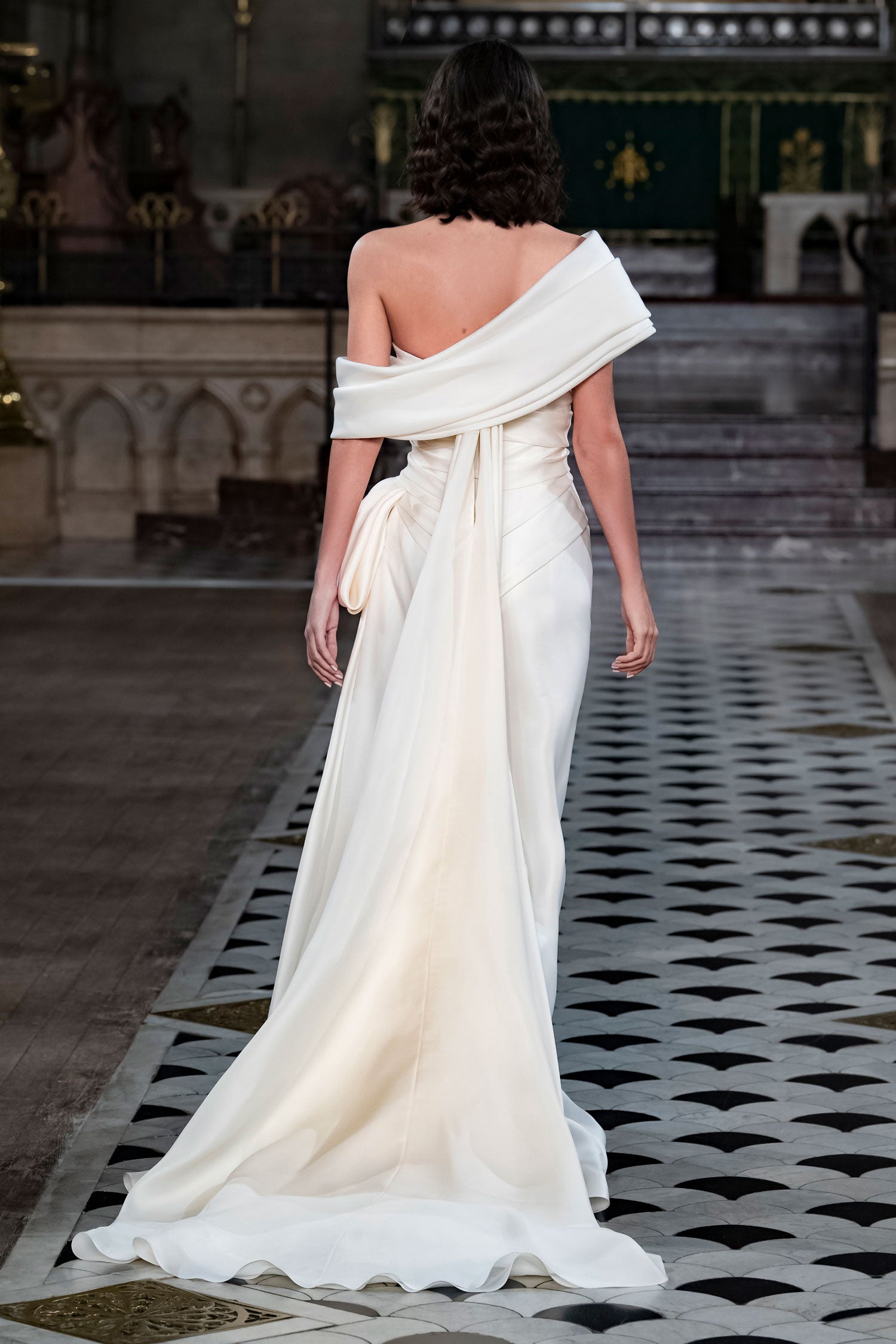 silk gazar dress Crepe with Gazar Scarf Embellished Dress Matcha / 36