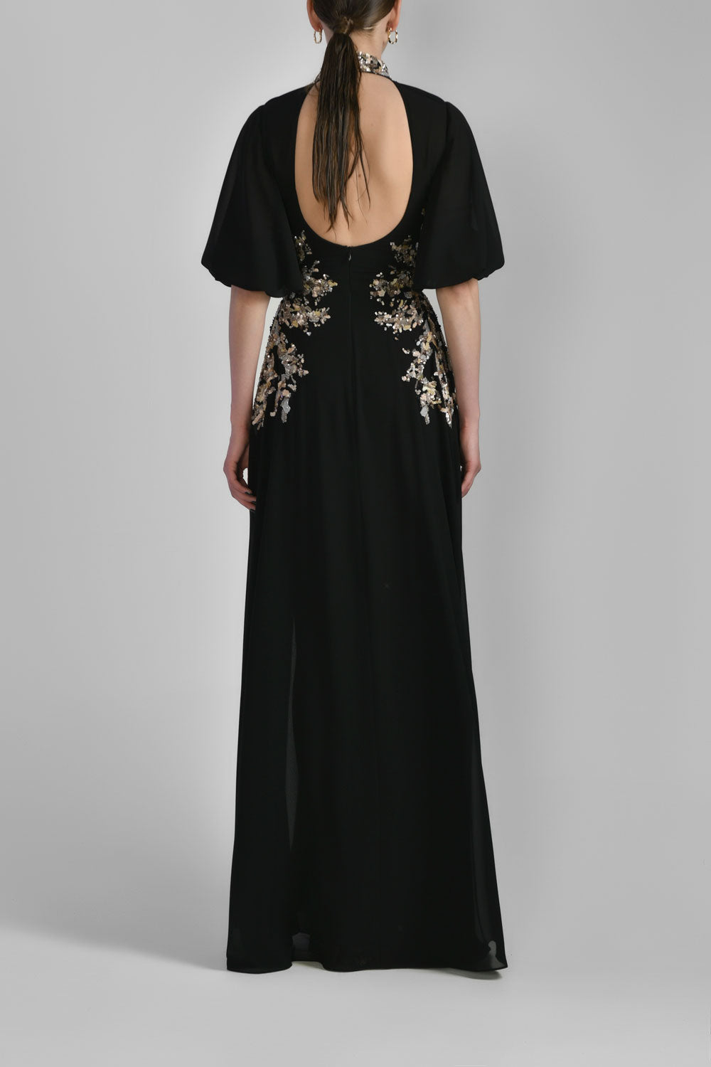 Long Crepe Georgette Beaded Dress Saiid Kobeisy Online Long Crepe Georgette Beaded Dress Saiid Kobeisy Online