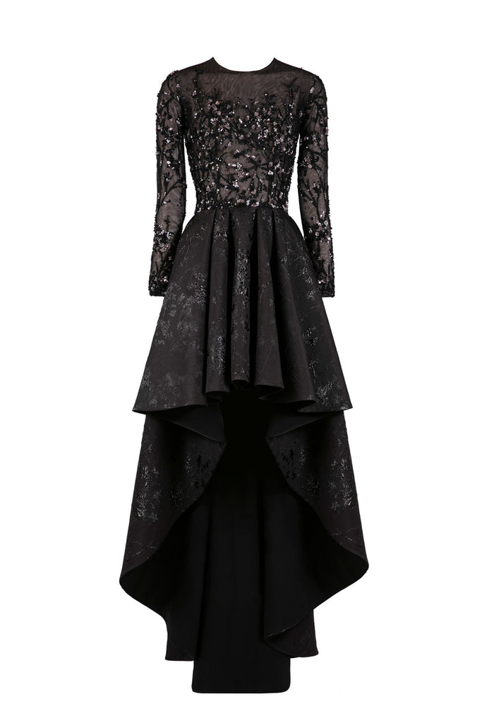 High-Low Brocade Beaded Dress Saiid Kobeisy Online High-Low Brocade Beaded Dress Saiid Kobeisy Online