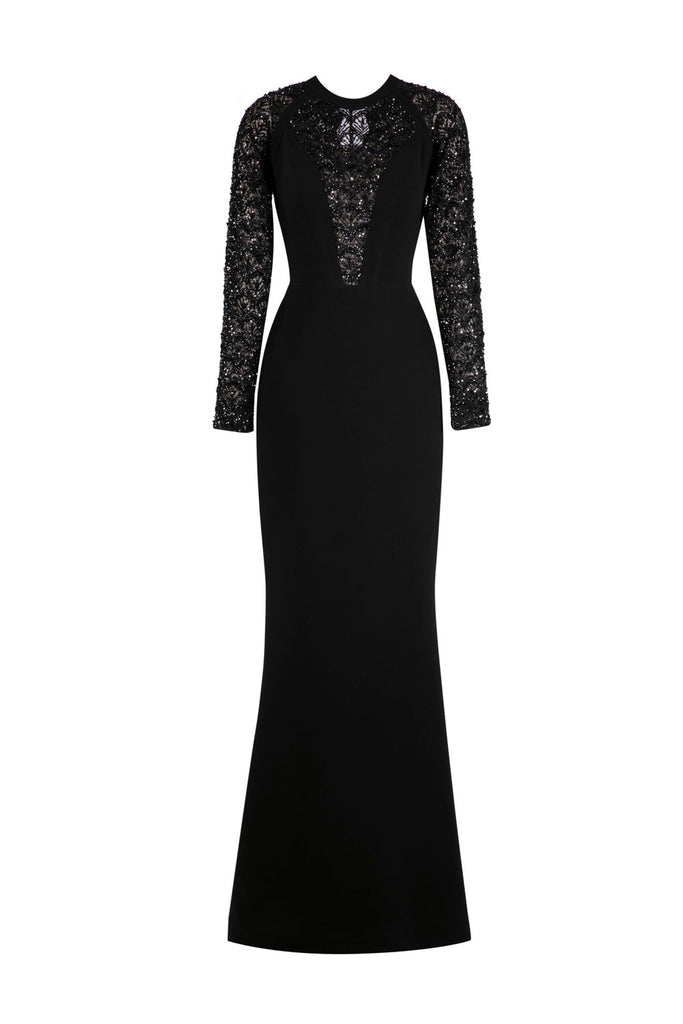 Beaded long crepe dress